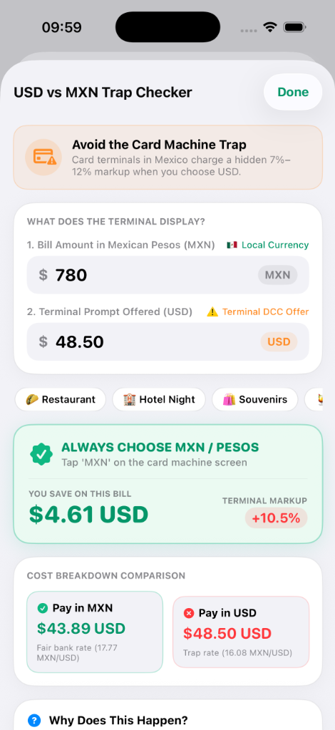 PesoDolar USD vs MXN Terminal Trap Checker Screen